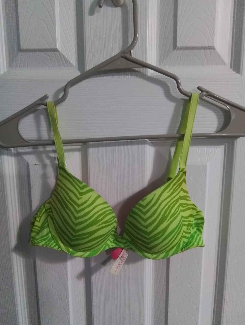 Vintage Pink Victorias Secret Neon Green Zebra Print Push-Up Bra